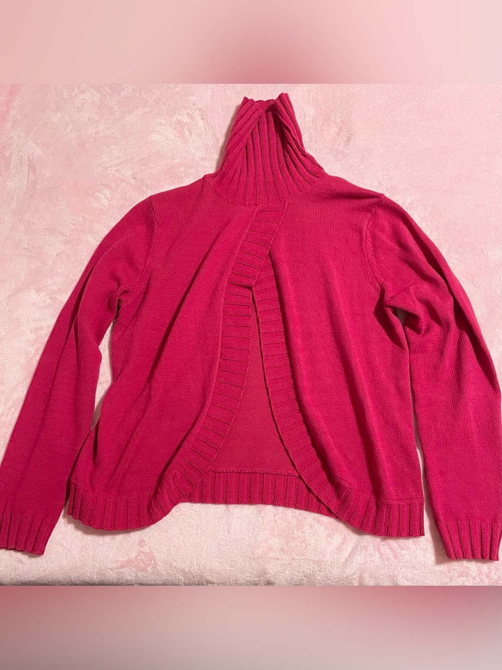 Women’s Hot Pink Turtleneck Open Front Cardigan Sweater Size Large